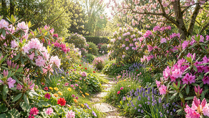 Obraz premium A beautiful path surrounded by lush flowers