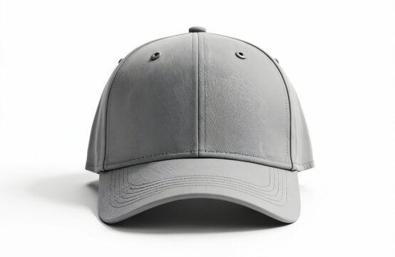 Plain grey baseball cap isolated on white background. Blank headwear is perfect for mockup design. Versatile accessory for sports or casual wear.