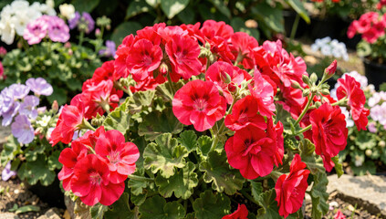 Fototapeta premium A bouquet of red and white flowers in a garden, suitable for various occasions