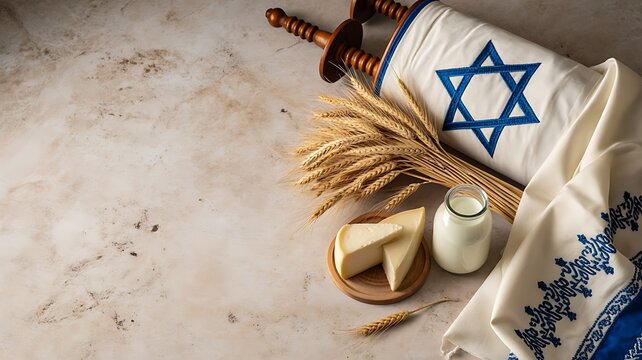 Jewish religious items with star of david and torah on table cultural faith concept