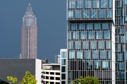 Finance district detail of glass office architecture as a tower facade rises over the skyline in bankenviertel frankfurt germany with crisp lines