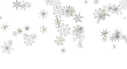 Falling snowflakes on a white backdrop, perfect for winter designs and seasonal greetings. © vegefox.com