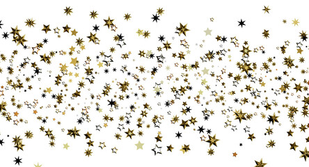 Fototapeta premium Elegant gold and black star confetti against a white backdrop, perfect for festive designs, celebration and abstract bac
