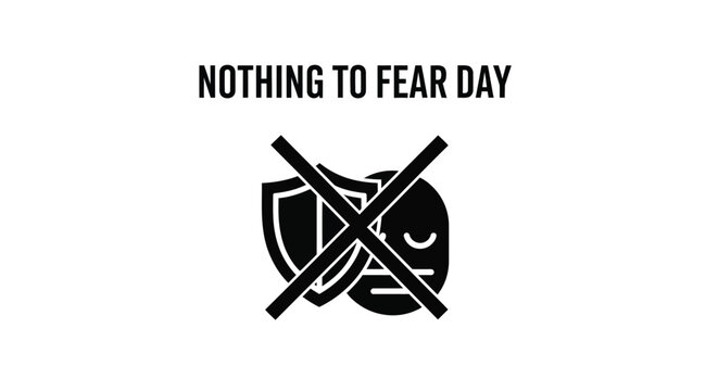 Minimalist vector graphic illustration representing nothing to fear day concept with shield and human face symbol icons