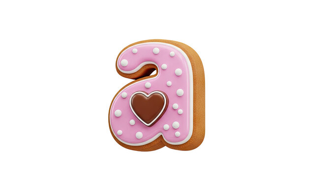 Gingerbread letter 'a' with pink frosting and heart