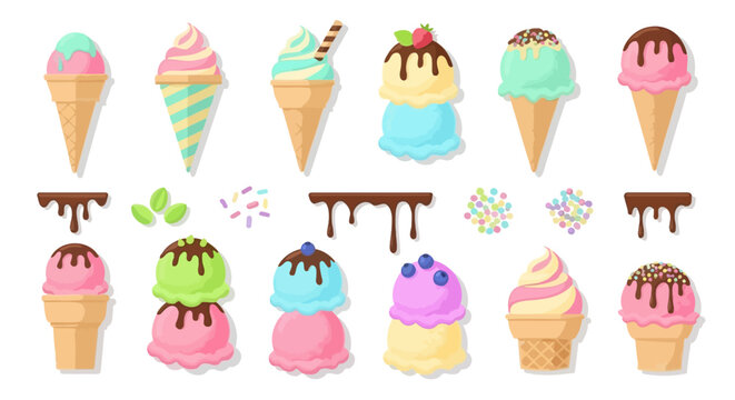 Cute cartoon collection of ice cream, cupcakes, and sweet bakery desserts featuring chocolate muffins and strawberry treats in a pink seamless pattern vector illustration for a birthday party design