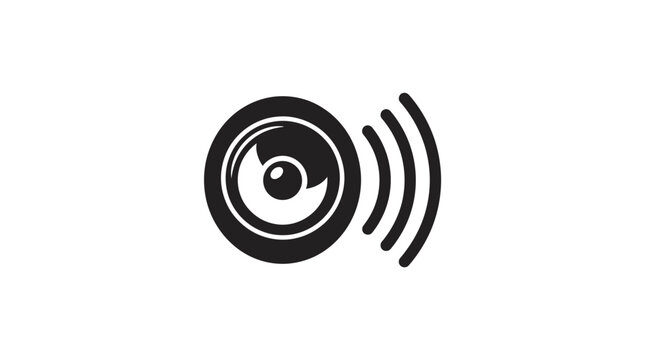 A vector illustration of a wireless audio speaker icon and music volume symbol isolated on a white background for web communication and technology design