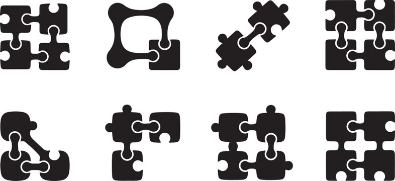 Black puzzle pieces on white background illustration