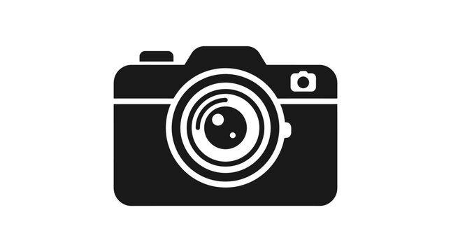 Digital technology photography equipment featuring a compact old film camera and a modern digital zoom lens isolated on a white background as a web icon illustration