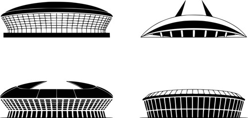 Collection of black and white stadium silhouettes white background, architecture sport © simplevector