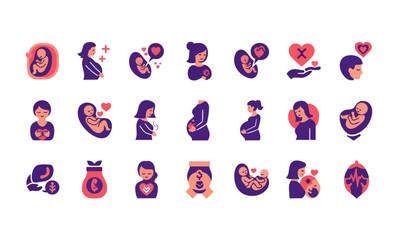 Obraz premium Pregnancy Stages Icons Set – Colorful Solid Vector Collection