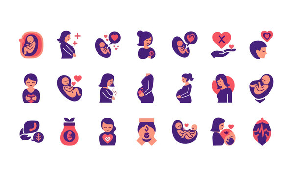 Pregnancy Stages Icons Set &ndash; Colorful Solid Vector Collection