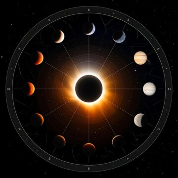 A circular diagram illustrating solar eclipse phases