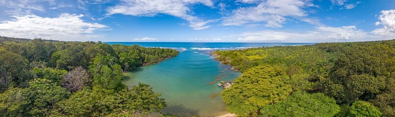 Fototapeta premium Aerial view of tropical lagoon meeting ocean Bocas del Toro Panama