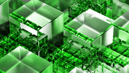 Obraz premium Data Cube Close Up Glass Block in Layered Grid