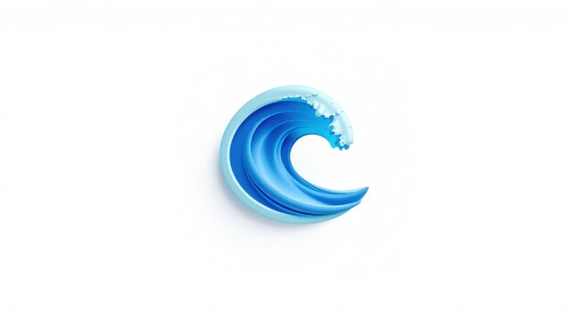 Blue wave forming letter C shape. Smooth curves, glossy texture, isolated on white background. Minimalist design, fluid motion implied.