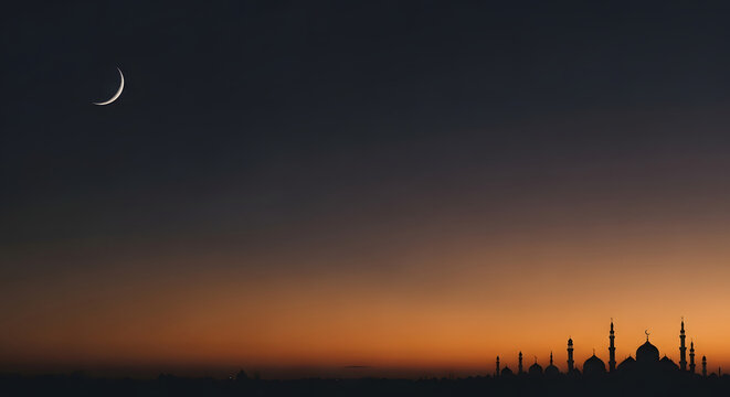 Serene Eid Moon over the Silent Mosque
The Beauty of a Crescent Moon: Eid Nightfall
Distant Minorets under a Sacred Twilight Sky
A Night of Reflection: Islamic New Moon Greetings
Atmospheric Ramadan o