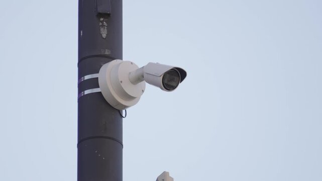 Outdoor CCTV Surveillance Camera. Represents government oversight, public safety, and modern urban security systems. Visual metaphor for state surveillance, privacy concerns, and constant monitoring.