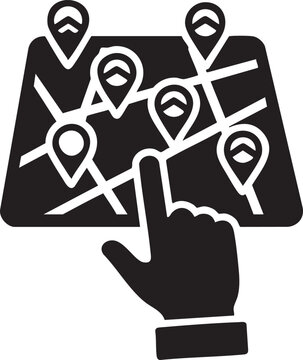 Hand interacts with augmented reality map interface, pinpointing locations with digital markers vector illustration,Generative Ai