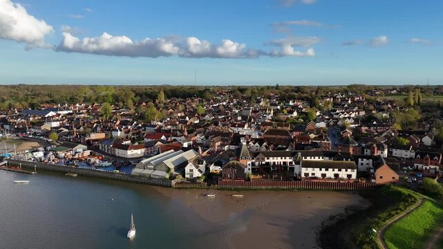 Aerial establishing shot of Manningtree, a town and civil parish in Essex, England