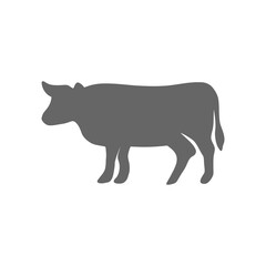Obraz premium Cow Icon Flat Grey Pictogram Symbol on Black – Meat and Dairy Industry Sign