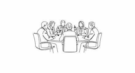 Fototapeta premium People in suits gather around a round table in a meeting