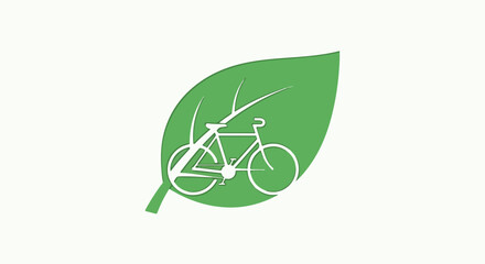 Obraz premium Leaf shape with bicycle cutout inside, eco-friendly concept, clean and simple vector illustration