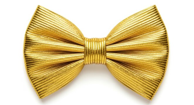 A gold bow tie on a white background for formal events