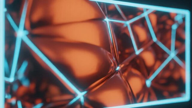 Abstract shimmering 3D design of a quilted surface in an illuminated rectangle, creating a modern, glossy look.