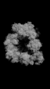 Vertical format animation of a dense white smoke shockwave seen from above, imploding and exploding in a seamless loop