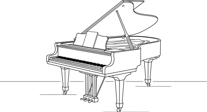 Grand Piano Line Art Illustration &ndash; Elegant Classical Music Instrument Sketch Design