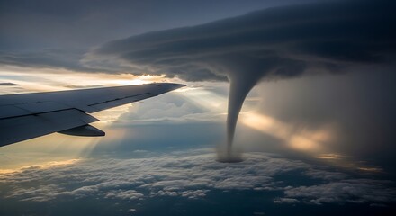 Fototapeta premium Tornado from airplane window view outside.