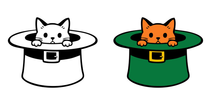 Logotipo con dibujo minimalista con l&iacute;neas de un gato asomando de un sombrero de leprechaun para tarjetas y felicitaciones del D&iacute;a de San Patricio