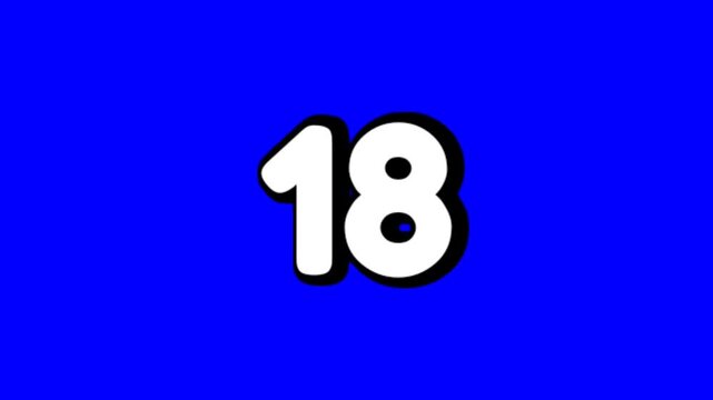 Number 18 sign symbol smoke effects animation motion graphics cartoon on blue screen background for video elements