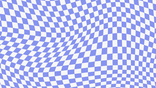 Abstract blue warped checker background with optical illusion pattern and dynamic motion texture