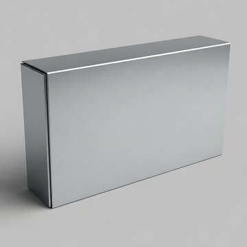 Shiny metal block on gray background.