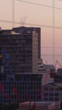 Vertical video: Feed starting finance graphs overlaying window grid panning right % labels rising