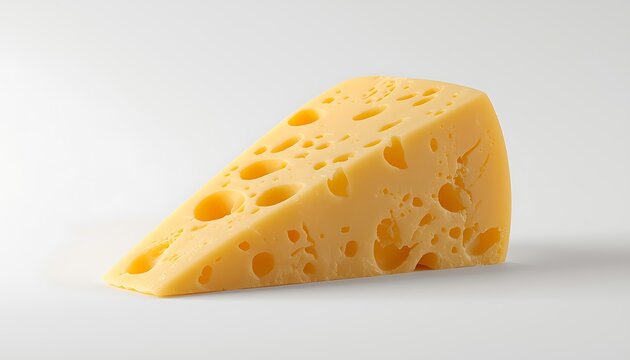 A wedge of cheese with holes on a white background