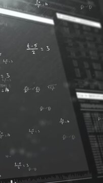 Vertical video: Camera panning right, glossy panel showing math formulas and revealing grid