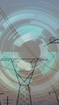 Vertical video: Main power pylon rising while HUD activating rotating rings mapping grid lines