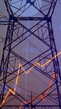 Vertical video: Overlay appearing lines animating rising and spiking near tower showing load trends