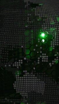 Vertical video: Green glow starting, dot-map forming over hex vent, showing server activity