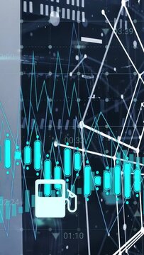 Vertical video: Feed starting animated overlay on tech rack showing charts icons monitoring sectors