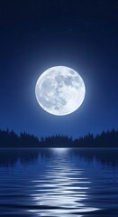 Fototapeta premium Full moon shining over calm water.