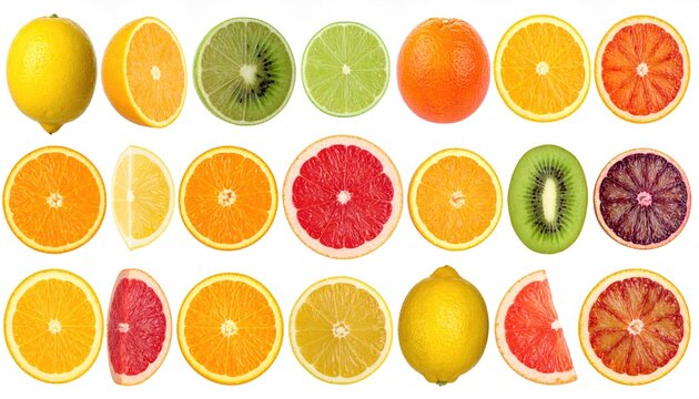 Set of various citrus fruits isolated on white