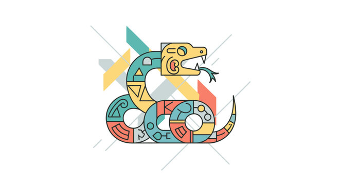 Aztec Serpent Icon Vector Illustration with Geometric Tribal Motif