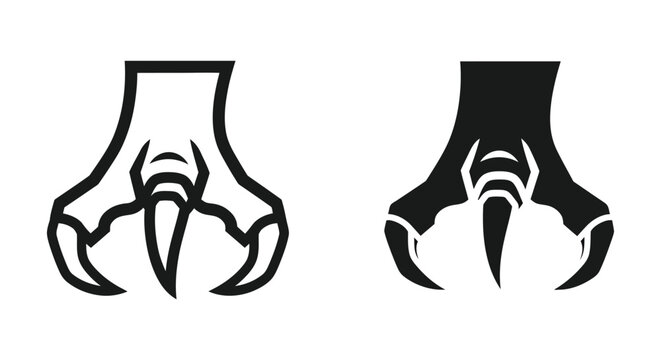 Set of eagle or dragon claw icons, sharp talons vector illustration, predatory bird foot silhouette isolated on white background