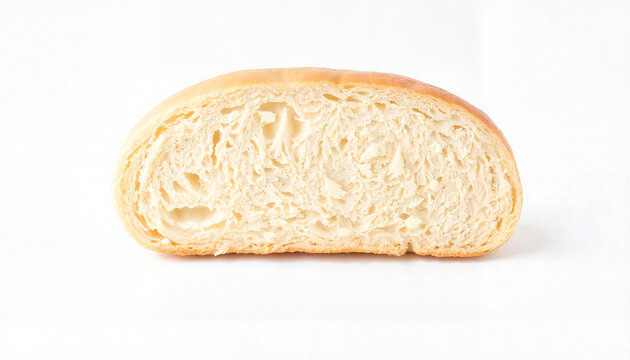 Sliced bread loaf showing soft, airy texture on white background  