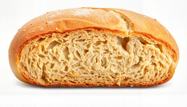 Freshly baked loaf of bread sliced to show soft interior texture  