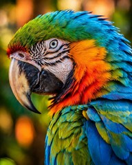 Fototapeta premium Colorful Macaw Parrot Close-Up Portrait with Vibrant Feathers blue and yellow macaw